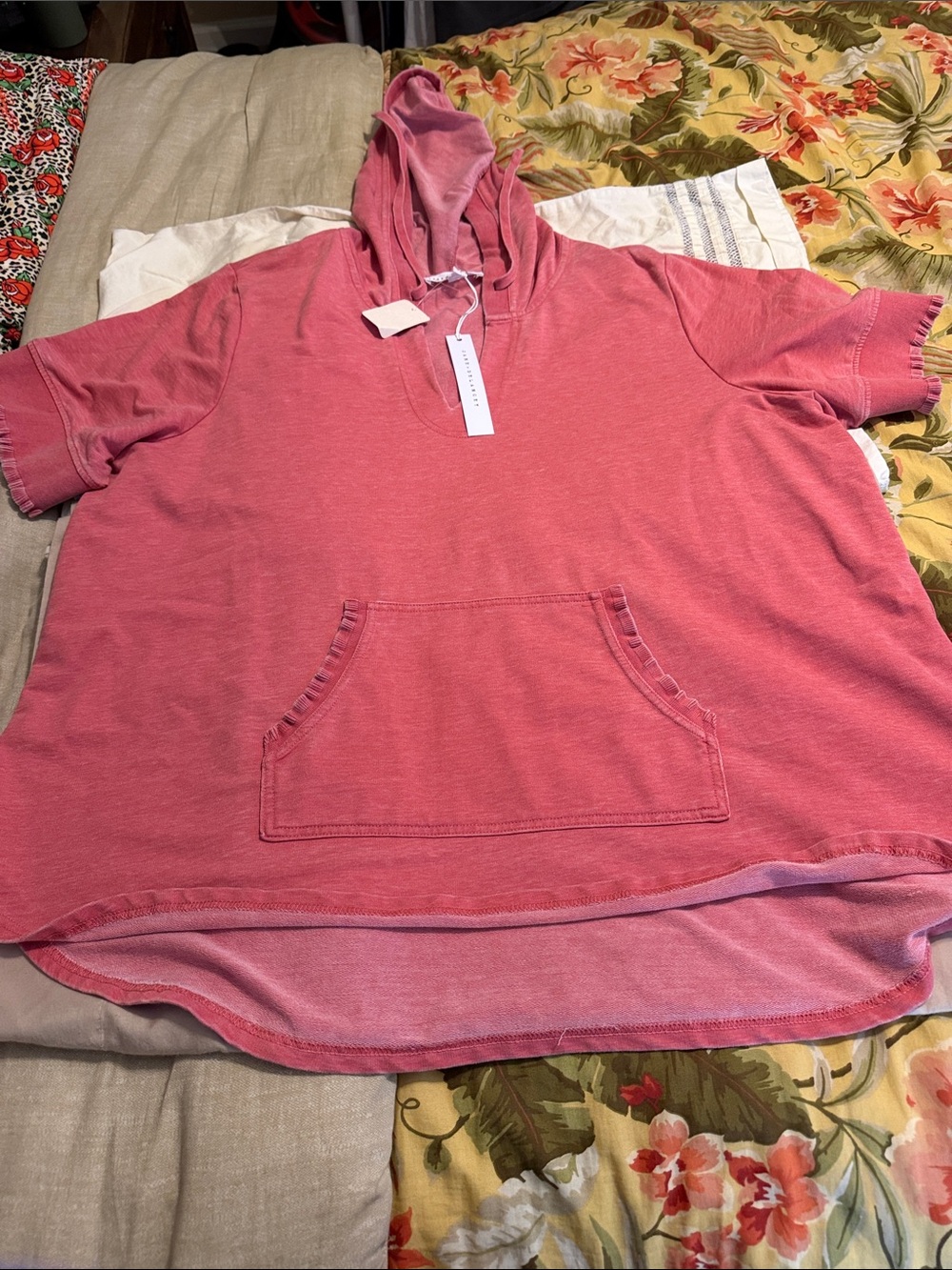 Jane and Delancey Rose Pink Short-Sleeve Hooded Pullover